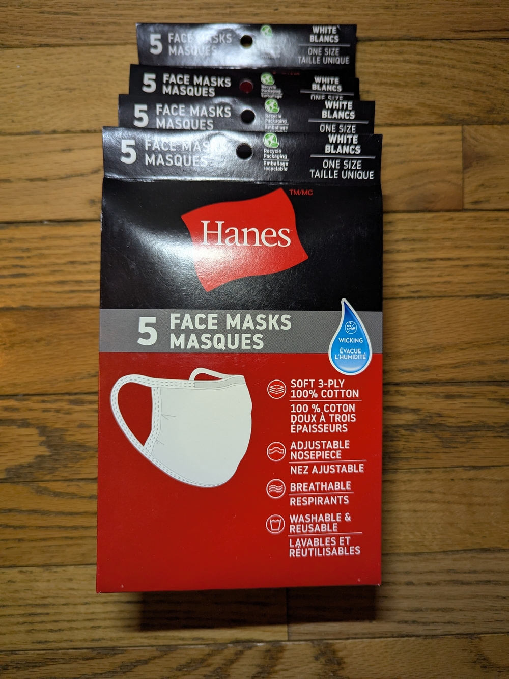 Cotton Reusable Face Masks By Hanes- 4 X 5 Pack